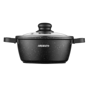 Ardesto Casserole with glass lid Gemini Anzio, 1.8l, aluminium, black