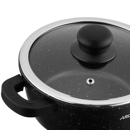 Ardesto Casserole with glass lid Gemini Anzio, 1.8l, aluminium, black