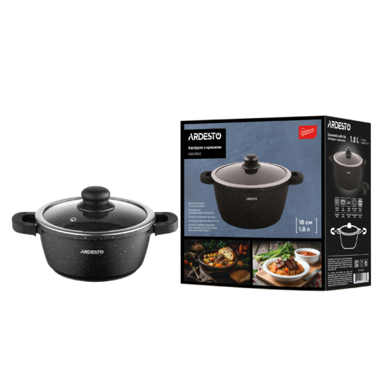 Ardesto Casserole with glass lid Gemini Anzio, 1.8l, aluminium, black