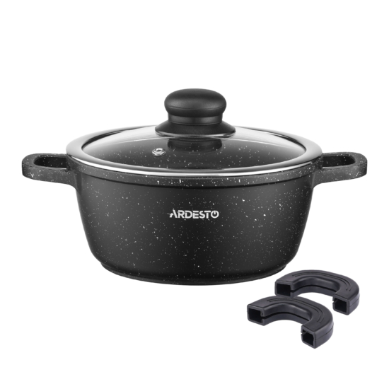 Ardesto Casserole with glass lid Gemini Anzio, 1.8l, aluminium, black