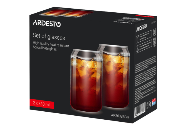 Набор стаканов Ardesto Jar, 380мл, 2шт, боросиликатное стекло, прозрачный