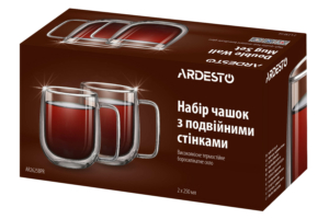 Double wall mug set with handles ARDESTO, 250ml, 2pcs, borosilicate glass, transparent