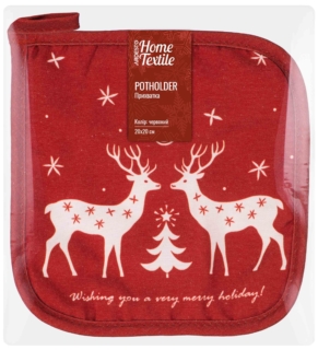 Прихватка Ardesto Christmas Happy Holidays 20х20см, 90% поліестер, 10% бавовна, червоний