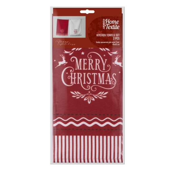 Набор полотенечек для кухни Ardesto Christmas Happy Holidays 45х65см, 2шт,  90% полиэстер, 10% хлопок, красный, белый