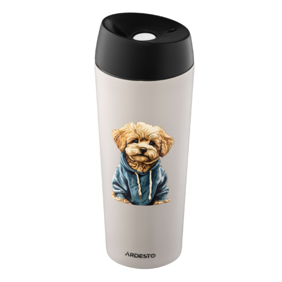 Ardesto Travel mug Coffee Time Maltipoo 450ml, stainless steel, beige