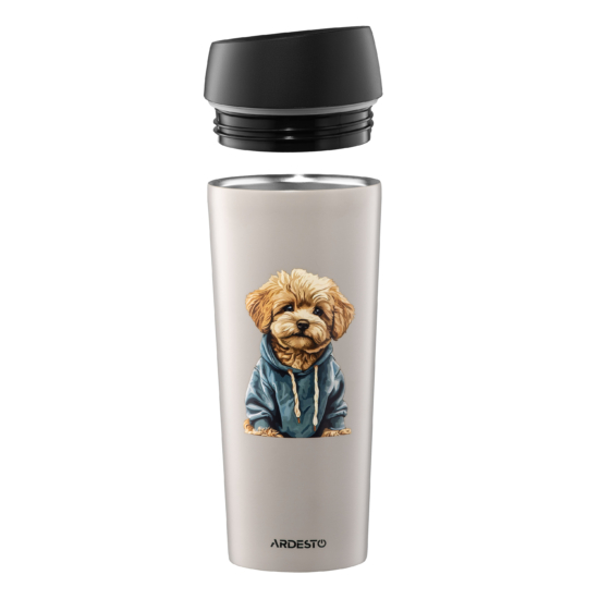 Ardesto Travel mug Coffee Time Maltipoo 450ml, stainless steel, beige