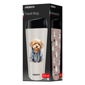 Ardesto Travel mug Coffee Time Maltipoo 450ml, stainless steel, beige