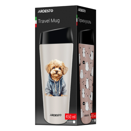 Ardesto Travel mug Coffee Time Maltipoo 450ml, stainless steel, beige