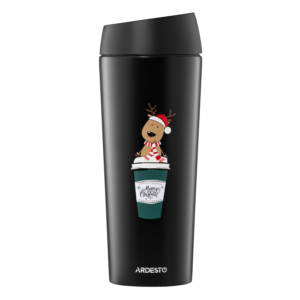 Термочашка Ardesto Coffee Time Christmas Reindeer 450мл, нержавеющая сталь, чорный