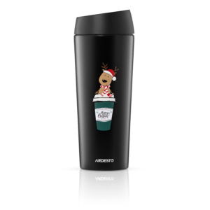 Термочашка Ardesto Coffee Time Christmas Reindeer 450мл, нержавеющая сталь, чорный