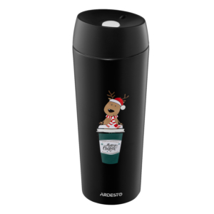 Термочашка Ardesto Coffee Time Christmas Reindeer 450мл, нержавеющая сталь, чорный