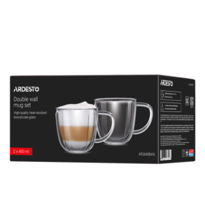 Ardesto Double wall mug set with handles 450ml, 2pcs, borosilicate glass, transparent