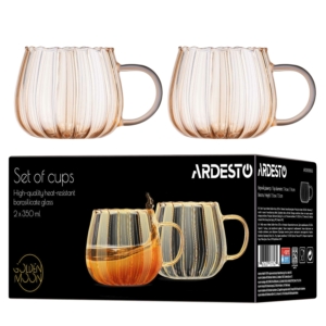 Ardesto Mug set with handles Golden Moon 350ml, 2pcs, borosilicate glass, transparent