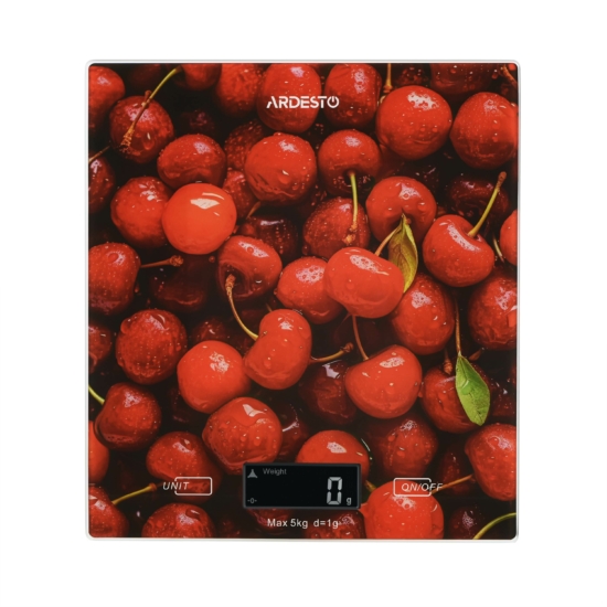 Весы Ardesto кухонные CHERRY, 5кг, AAAx2 в компл, стекло, многоцветный