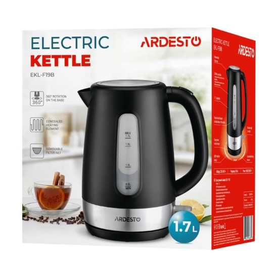 Ardesto electric kettle, 1.7L, plastic, matte, Strix, black-silver
