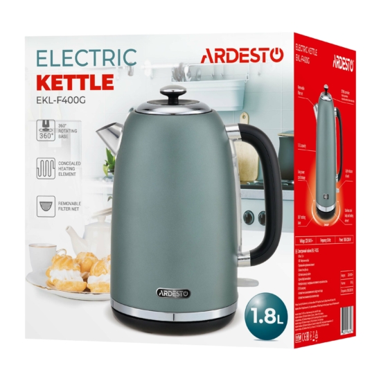 Ardesto electric kettle Mint Harmony, 1.8L, metal, matte, Strix, mint