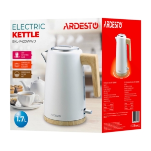 Електрочайник Ardesto Wood Modern, 1.7л, метал, мат, Strix, білий