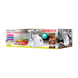 Ardesto meat grinder, 1900W, 1.8kg/min, 3 cutting plates, sausages nozzle, 4 vegetable slicer, plastik, white