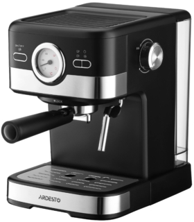 Кофеварка Ardesto рожковая Steel Collection 1.5л, молотый, ручной капучинатор,  черно-серебристый
