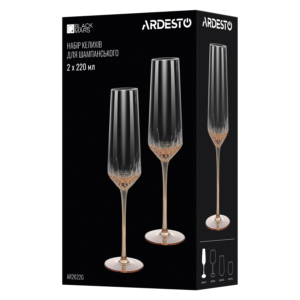 Ardesto Champagne glasses set Black Mars Favola 220ml, 2pcs, glass, transparent-golden