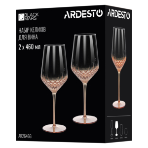 Ardesto Wine glasses set Black Mars Favola 460ml, 2pcs, glass, transparent-golden