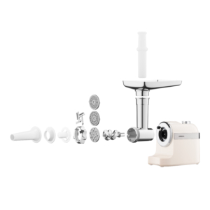 Ardesto meat grinder, 1800W, 2kg/min, 3 cutting plates, sausages nozzle, plastik, beigе-silver