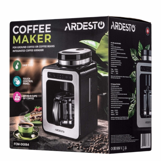Кавоварка Ardesto Steel Collection крапельна 0.5л, зерно + мелена, дисплей, сріблясто-чорний