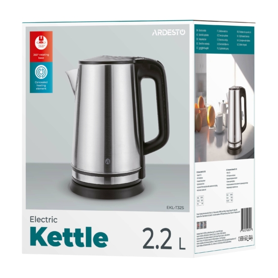 Ardesto Electric Kettle 2.2L, metal, silver
