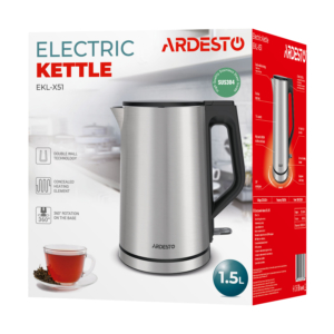 Электрочайник Ardesto Steel Collection 1.5л, Strix, двойные стенки, серебристый