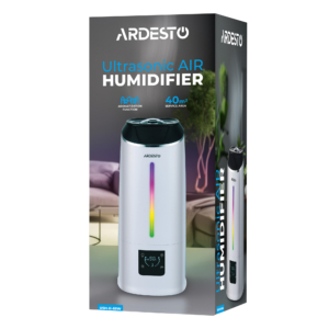 Air humidifier ARDESTO ultrasonic, 40m2, 6.5l, 390ml/h, electric. control, remote control, top. water bay, display, white
