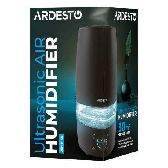 Air humidifier ARDESTO ultrasonic, 30m2, 4l, 280ml/h, electric. control, remote control, top. water inlet, display, black