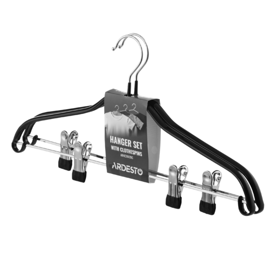 Ardesto Hanger with Clothespin Set 42cm, 2pcs, metal, PVC, black