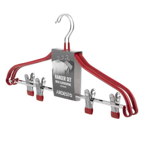 Ardesto Hanger with Clothespin Set 42cm, 2pcs, metal, PVC, red