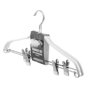 Ardesto Hanger with Clothespin Set 42cm, 2pcs, metal, PVC, white