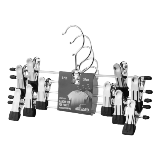 Ardesto Hanger with Clothespin for pants Set 30cm, 5pcs, metal, PVC, black