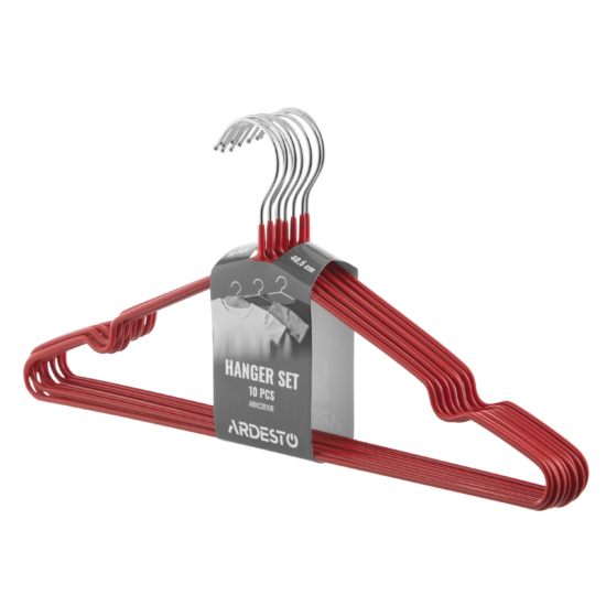 Набор плечиков Ardesto 40.5см, 10шт, металл, ПВХ, красный