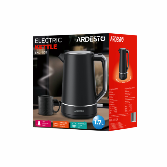 Електрочайник Ardesto Timeless Elegance, 1.7л, Otter, пластик, чорний матовий
