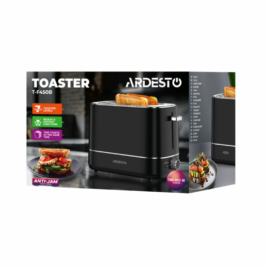 Ardesto toaster Timeless Elegance, 800W, plastic, 2 slots, black