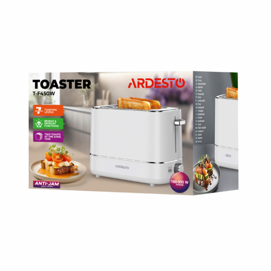 Тостер Ardesto Timeless Elegance, 800Вт, пластик, 2 слоти, білий
