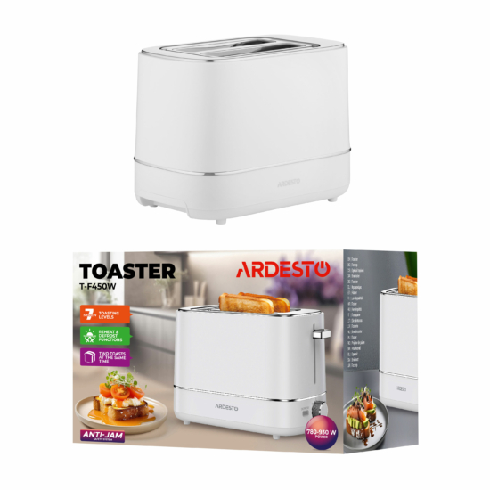 Тостер Ardesto Timeless Elegance, 800Вт, пластик, 2 слоти, білий