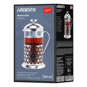 Френч-прес Ardesto Gemini Fasano, 350мл, боросилікатне скло, нержавіюча сталь, прозорий
