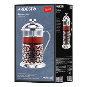 Ardesto French press Gemini Fasano, 1000ml, borosilicate glass, stainless steel, transparent