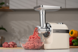 Ardesto meat grinder, 1800W, 2kg/min, 3 cutting plates, sausages nozzle, plastik, beigе-silver