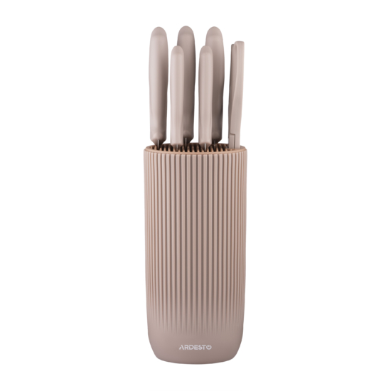 ARDESTO Knives Set with block Gemini, 7pcs, stainless steel, plastic, beige