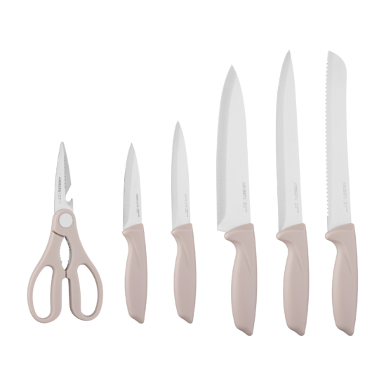 ARDESTO Knives Set with block Gemini, 7pcs, stainless steel, plastic, beige