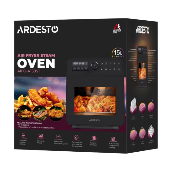 Мультипіч Ardesto, 2250Вт, об’єм-15л, сенсорне керування, функція приготування на пару, 40-220°C, метал/пластик, біло-чорний