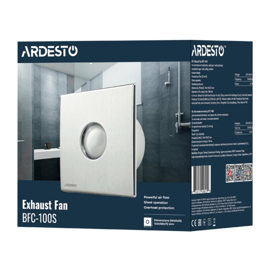 Bathroom Exhaust Fan Ardesto 15 W, 70 m3/h, 2400 rpm, 30 dB, silver