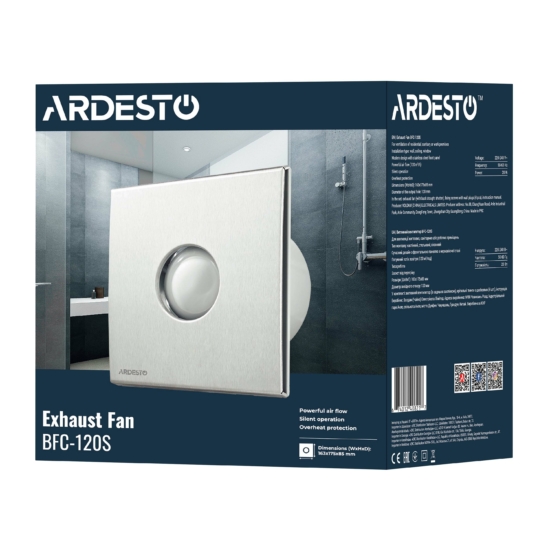 Bathroom Exhaust Fan Ardesto 20 W, 120 m3/h, 2300 rpm, 33 dB, silver