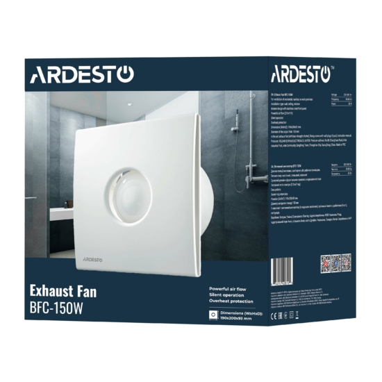 Bathroom Exhaust Fan Ardesto 25 W, 210 m3/h, 1650 rpm, 35 dB, white
