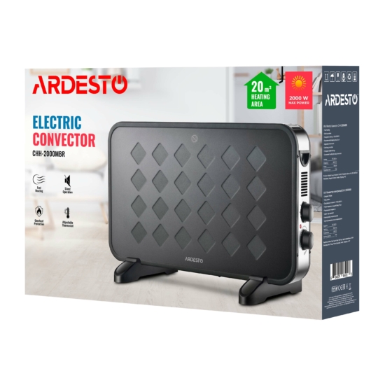 Конвектор ARDESTO, 20м2, 2000Вт, мех. упр-ние, открытый нагрев. элемент, чёрный